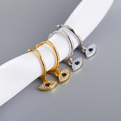 China 2022 new romantic blue CZ devil eye earring circle huggie jewelry 925 sterling silver huggie jewelry for sale