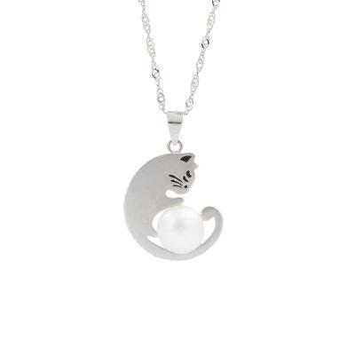 China FASHIONABLE Matte Cat Shape Pendant Retro Temperament Cartoon Cute Pendant Charms 925 Sterling Silver Pendant Pearl Changeable Color for sale