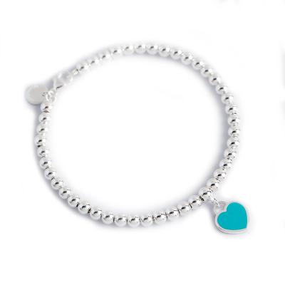 China TRENDY 16-18.5cm tiff any bracelet heart shape pink or blue personalize sterling silver enamel bead bracelet tennis bracelet for sale