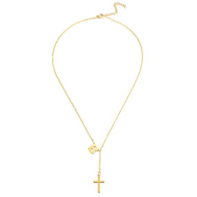 China Sweater Necklace Gold Letter Accessories Necklace Stainless Steel Religious Initial Letter Cross Necklace for sale