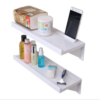 China Wall Mounted Type Punch Free Bathroom Shelf Wall White Bathroom Shelves Shower Basket Storage Rack Bathroom Organizer for sale