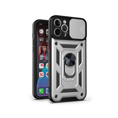 China Anti-drop military grade 2 in 1 shockproof protection cell phone case for iPhone 13 with narrow push-pull camera window for sale