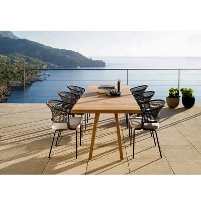 China Modern New Design Garden Balcony Hotel Furniture Set Outdoor Teak Modern Rope Metal Chair Wood Dining Set for sale