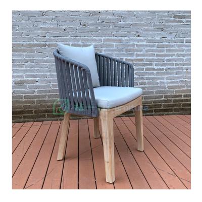 China Modern Design Luxury Outdoor Patio Hotel Cafe Woven Rope Teak Wood Dining Chairs Garden Furniture for sale