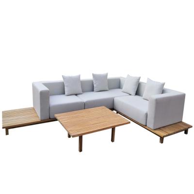 China Luxury Modern Wood Sofa Set Garden Weather Outdoor Furniture Waterproof Style Teak Sofa for sale