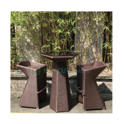 China Modern Mini Outdoor Patio Garden Bar Counter Stool Rattan Furniture High Back Table And Cafe Chairs for sale