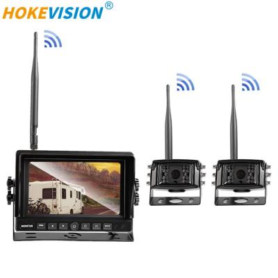 China Large Rear CCTV 2 Channel AHD Split Screen Monitor Blind Spot Blind Spot Trailer RV Vans Waterproof Wireless Backup Reverse Camera For Truck Set for sale