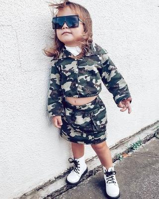 China Casual Kids Babies Fashion 2 Piece Outfit Set Long Sleeve Camouflage Jacket And Skirt Set for sale