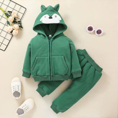 China New Breathable Autumn Winter Baby Boy Clothes Sets 0-24m Kids Girl Long Sleeve Cartoon Ear Jacket Hooded Pants Teams for sale