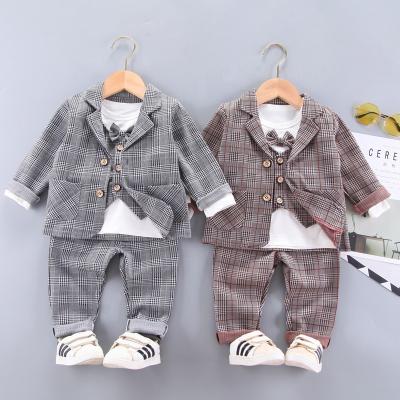 China Toddler Boy Casual Clothes Sets Boy Gentlemen Suits Birthday Clothes Plaid Coat Vest Long Pants Newborn Outfits for sale