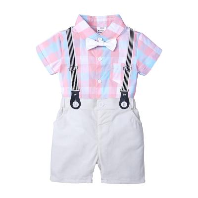 China Comfotable Summer Toddler Boy Clothes Print Casual Shirt Tops+Shorts Fashion Clothes Set for sale