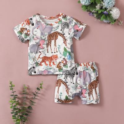 China Casual Summer Kids Babies Lovely Clothes Sets Animal Print Short Sleeve T-Shirts Shorts Outfit 2pcs Set for sale