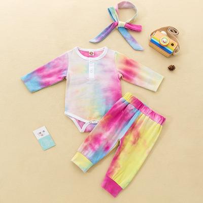 China 2021 Casual Toddler Babies Clothes Long Sleeves Romper Tops+Floral Pants+Headbands Set Baby Outfits Spring Autumn Kids Clothes for sale