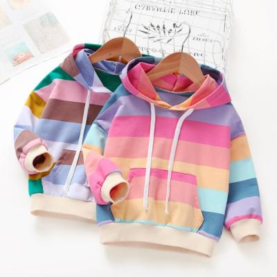 China Viable Spring Autumn Baby Girl Outerwear Rainbow Striped Casual Hoodie Zipper Sweatshirt Kids Coat Teams Tops for sale