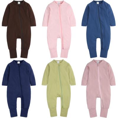 China Newborn Casual Baby Boy Girls Clothes Zipper Long Sleeve Knitted Romper Solid Color Jumpsuit Outfits for sale