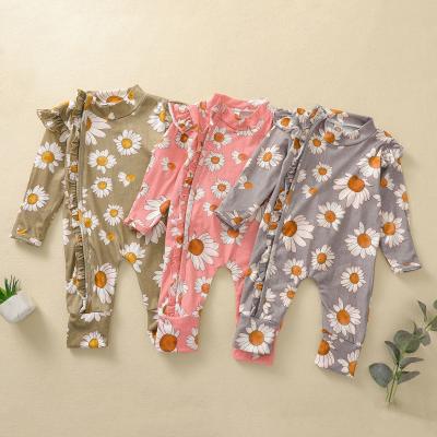 China Autumn Newborn Sleeveless Clothes Long Sleeve Flower Casual Jumper One-piece Floral Zipper Overalls Toddler Baby Clothes for sale