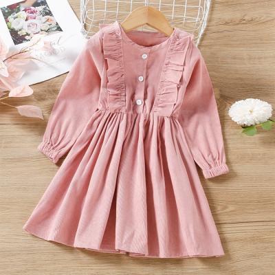 China Washable Kids Girls Dress Autumn Kids Baby Corduroy Solid Pink Dress Girls Ruffles Princess Dresses Clothes for sale