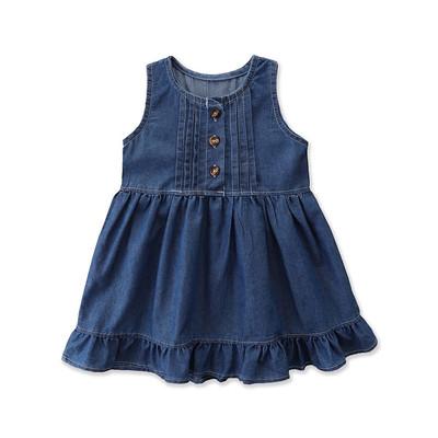 China Summer Breathable Dress For Girls Ruffles Denim Dress Kids Sleeveless Summer Clothes Toddler Baby Lovely Dress for sale