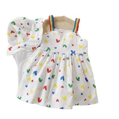 China 2021 Summer Breathable Girls Dress Cute Love Print Halter Girls Dress Cute Princess Dress With Hat for sale