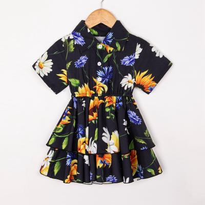 China Breathable Baby Dress Summer Kids Shirt Dress Baby Short Sleeve Printing Double Lace Princess Dress for sale