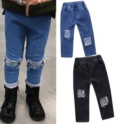 China Waterproof 2021 fashion girls jeans kids clothes denim pants kids denim pants baby hole jeans for sale