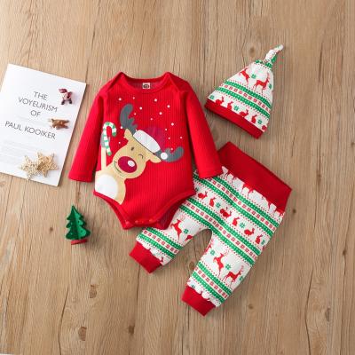 China Breathable Baby Fall Clothes Set Cotton Christmas Newborn Clothes Set Deer Printed Girls Boys Pajamas for sale