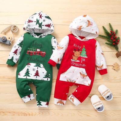 China Lovely Christmas Rompers Newborn Baby Boy Girls Long Sleeve Hooded Long Sleeve My 1st Christmas Jumpsuit for sale