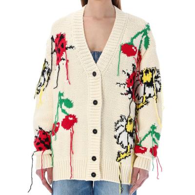 China Anti-wrinkle OEM factory design new ladies sweater for winter wool intarsia patterns colorful jacquard knit cardigan sweater for sale