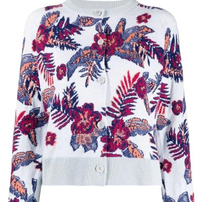 China Anti-Wrinkle Floral Intarsia Knit Cardigan Sweater Sleeve Round Neck Button Down Long Sweater Tracksuit Tops for sale