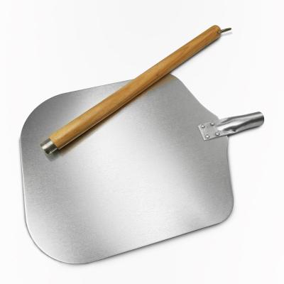 China Sustainable Square Shovel Stainless Steel Pizza Skin With Long Rubber Wooden Handle for sale