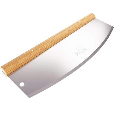 China Disposable Sharp Blade Pizza Cutter Rocker Knife With Wooden Handle,Rocking Pizza Cutter for sale