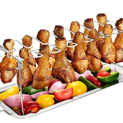 China Corrosion Resistance Outdoor BBQ Muti-function Cooking Chicken Wing Rack With Tray for sale