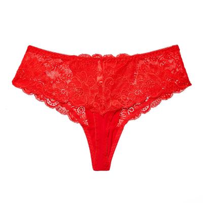 China Sexy Lace Women's Breathable Hot Selling Transparent Panties Plus Size Underwear Thong Panties for sale