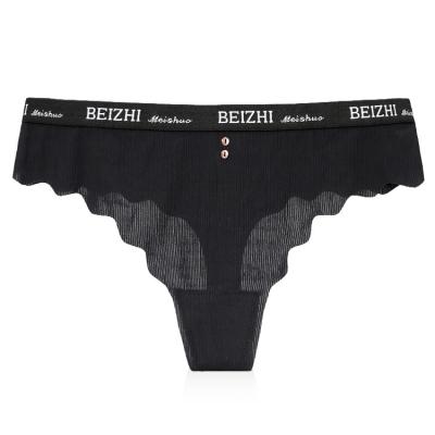 China BEIZHI Brand Ribbed Custom Made Breathable Soft Seamless Thongs Fabric Sexy Letter Design G - String Women Panties for sale