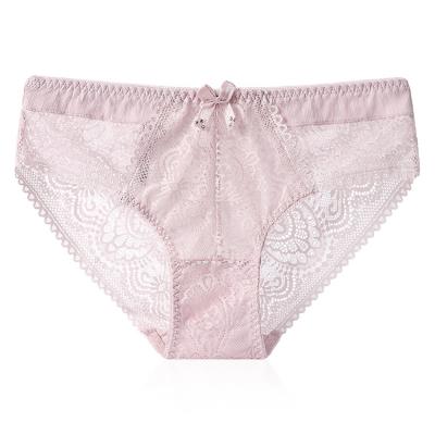 China Wholesale High Quality Breathable Sexy Lace Bow See Through Breathable Mature Women Briefs Mid Waist Ladies Shorts for sale