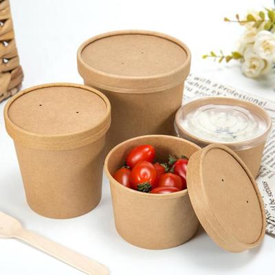 China Recyclable Environmentally Friendly Disposable Kraft Paper Soup Bowl With Snack Paper Noodle Lid Soup Takeaway Packaging Cup for sale