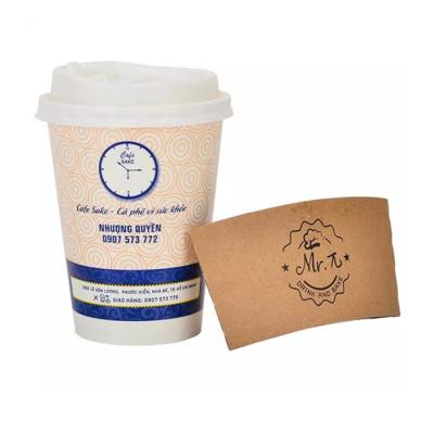 China Recyclable Custom Paper Logo Disposable Eco Print Brown Double Wall Hot Coffee Mug With Lids And Cup Sleeves for sale