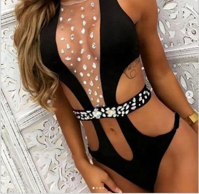 China Foreign trade breathable diamond Amazon cavity transparent one-piece decoration European and American sexy one-piece swimsuit for sale