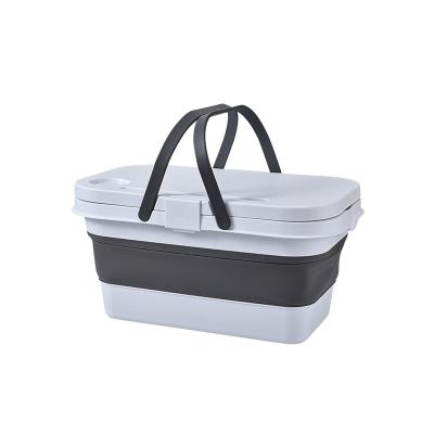 China Fashion Foldable Outdoor Carry Basket With Cover Folding Picnic Storage Basket Portable Fruit Picking Basket for sale