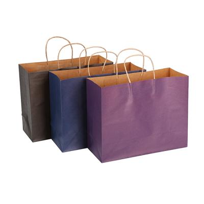 China Recyclable shopper plain take away recycled kraft paper shopping bag with handle 100%factory wholesale promotion package paper bag for sale