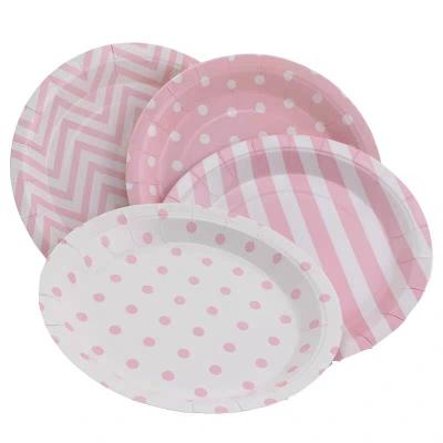 China Biodegradable Chevron Stripes And Dot Round Eco - Friendly Biodegradable Paper Plates Lunch Tray for sale