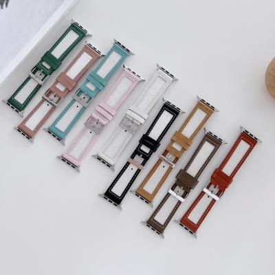 China Watch Bands Low MOQ Wristband Watch Straps For Apple Iwatch 7/6/5/4/3/2/1 Genuine Leather Buckle+Canvas Watch Strap for sale