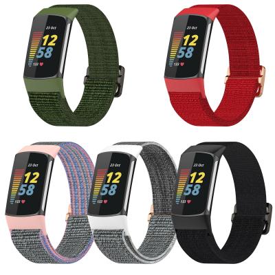 China Fashion Rubber Watch Strap For Fitbit Charge 5 Adjustable Elastic Nylon Strap For Fitbit Charge 5 Watch Replacement Strap for sale