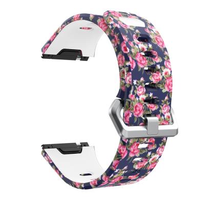 China Replacement Band Flower Pattern Rubber Strap For Fitbit Watch Band Metal Buckle Ion Tracker for sale