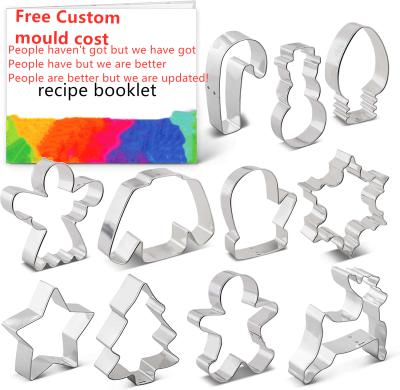 China LFGB Sustainable Standard Stainless Steel Christmas Cookie Cutter Set With Recipe Booklet for sale