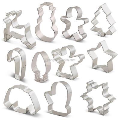 China Stocked Factory Wholesale Kitchen Standard Stainless Steel Holiday 11 Pcs Custom Christmas Cookie Cutter Set for sale