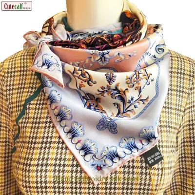 China Hot Selling Square Hand Embroidery Silk Scarf Hijab Silk Shawl And Promotional Silk Gift Set for sale