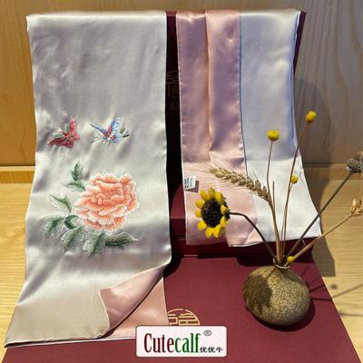 China Hot Selling Promotional Long Hand Embroidery Silk Scarf Silk Shawl Gift Set for sale