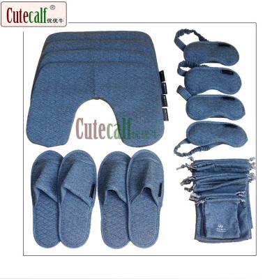 China Good Quality Various Popular Set Travel Bags Portable Gray Eye Mask Pillow Cotton Slipper Travel Set for sale