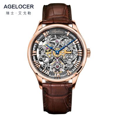 China Alarm Agelocer 5402D9 luxury power reseve tourbillon watch imports flying Swiss leather strap for sale